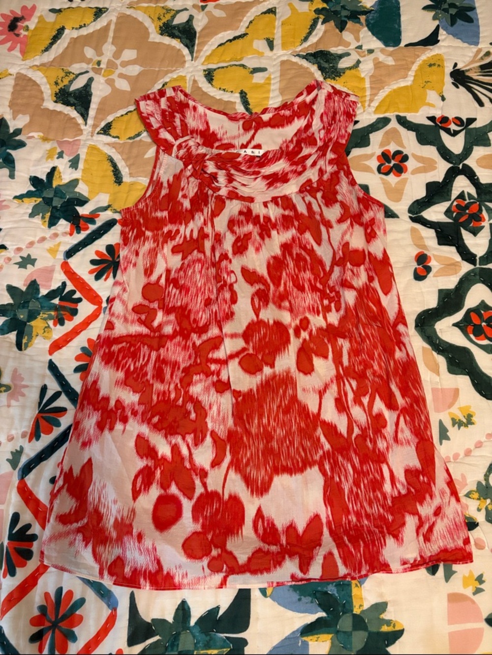 CAbi Red and White Floral Sleeveless Top